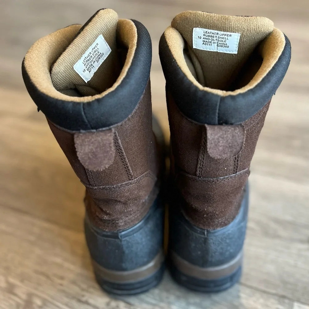 Men’s Leather Winter Exploration Boots Zip Up Steel Shank Charcoal Brown Size 10